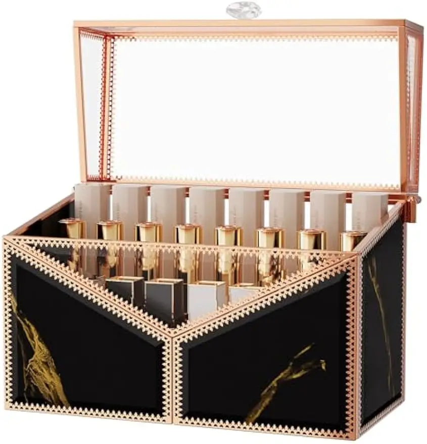 

Органайзер для губной помады из закаленного стекла на 24 слота с пылезащитной крышкой, идеально подходит для блеска для губ и хранения духов