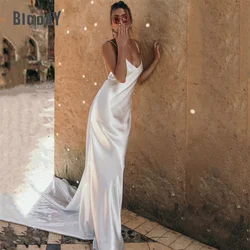 Modern V-Neck Wedding Dress 2025 Mermaid Spaghetti Straps Open Back Simple Sleeveless Bridal Gown Vestido De Noiva Customized