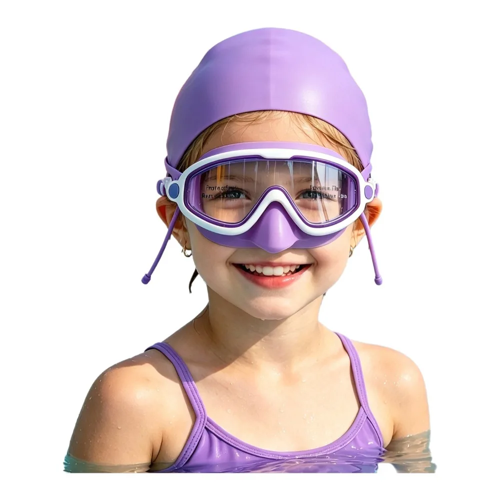 Anti-Fog Kids Swim Goggles UV Protection Leak-proof Diving Eyewear HD View Wide View Swim Goggles Cap Set Racing Swim