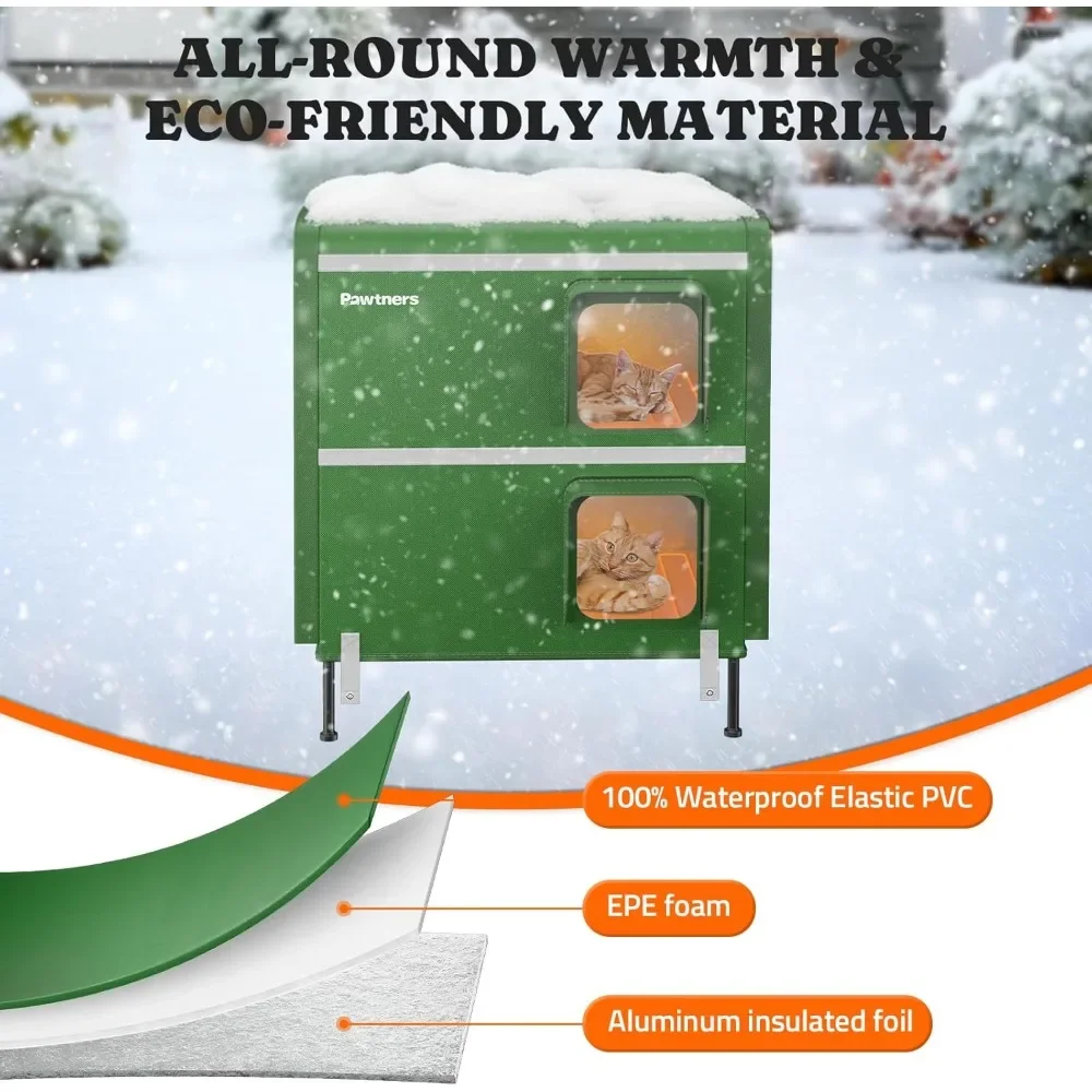 

Insulated Heated Outdoor Cat House with Waterproof PVC Cover, Escape Door & Heating Pad for Stray Cats in Winter