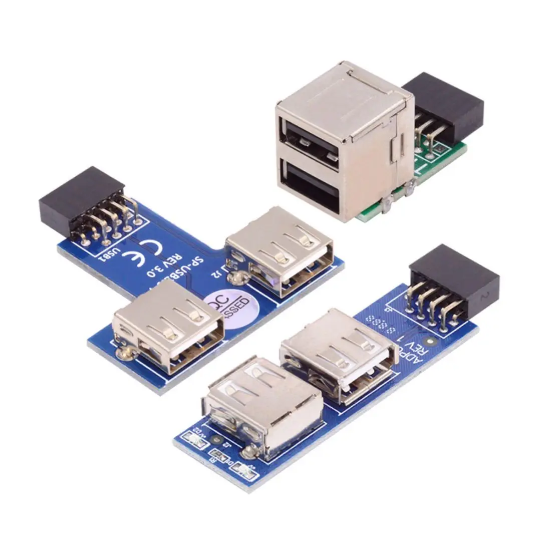 CableCC USB2.0 9Pin Female Front Panel Header Motherboard to Dual USB Female Adapter Vertical Horizontal Type 3pcs/set