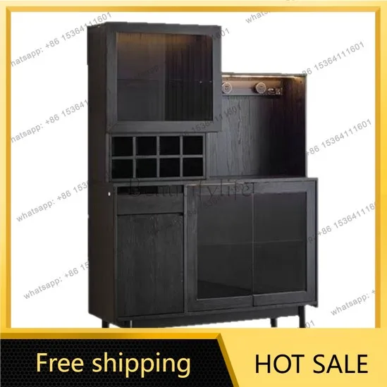 LS wall-mounted integrated storage wine cabinet, tea cabinet, black solid wood storage, coffee side cabinet