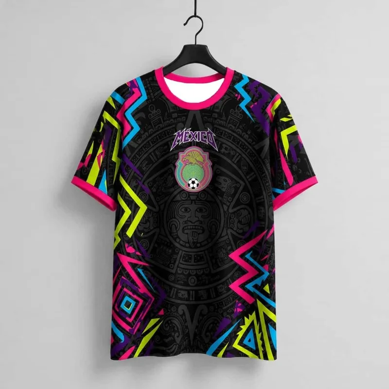 26 New Mexico Soccer Jersey Short Sleeve, 5 Colors Available, Aztec Totem Eagle Print, Unisex Breathable Football Fan Sports Tee