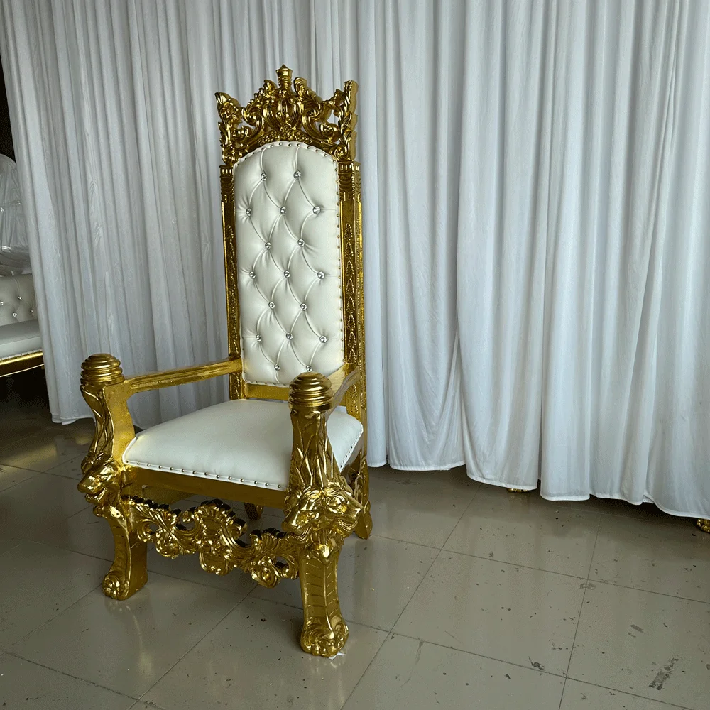 Factory Supply Modern High Back Golden Wedding Bride and Groom Queen King Throne Chair