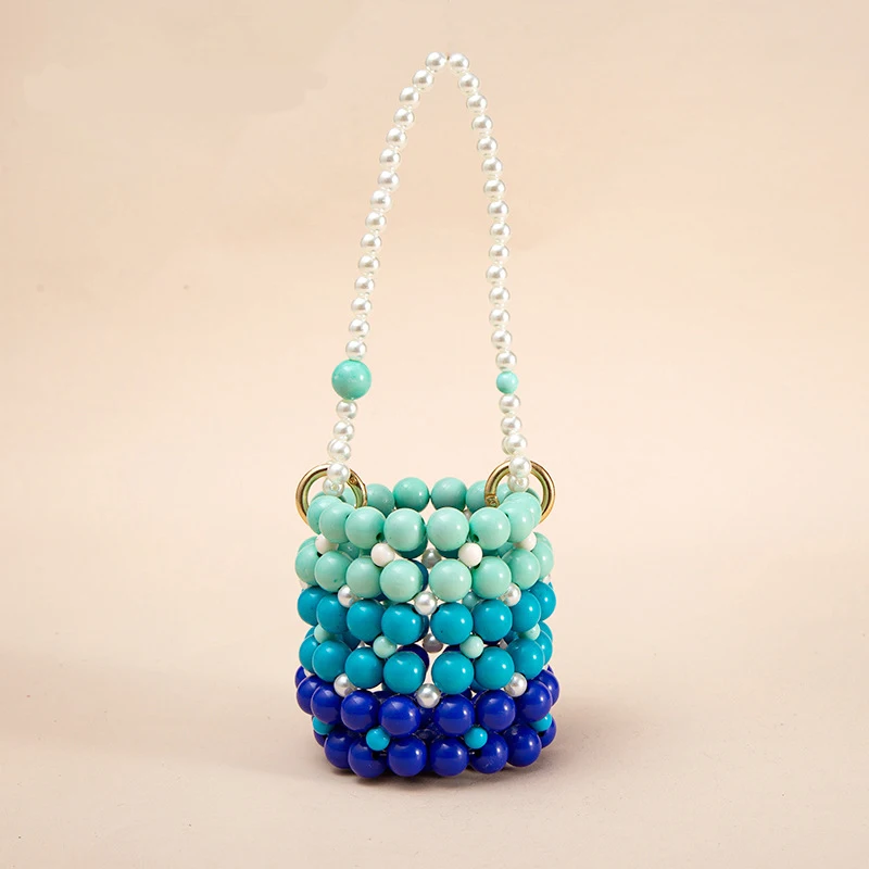 

Rainbow Beaded Bag Handmade Woven Women's Bag Cute Girl DIY Homemade Pearl Bags for Women Mini Macaron Small Ladies Handbag