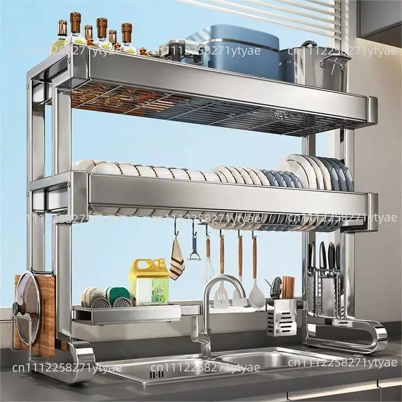 304 Stainless Steel  Storage Rack 2 Layers Kitchen Shelf Multifunctional Bowl  Basket Space Saving Organize Shelf