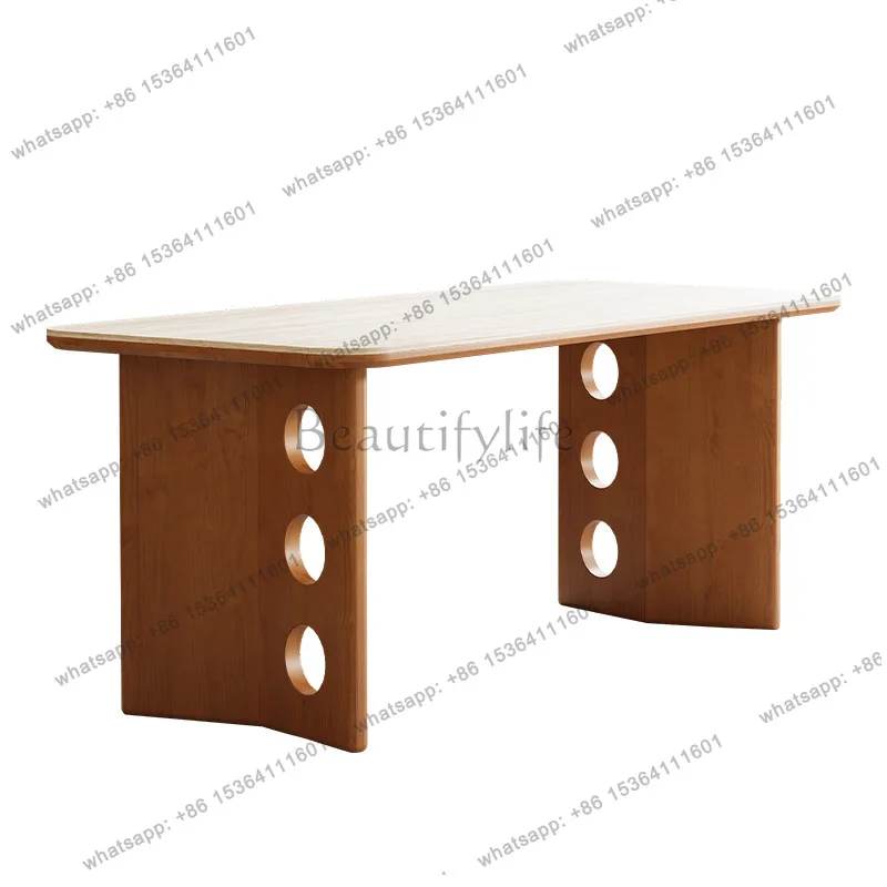 Nordic rock slab dining table household high-end medium and antique small apartment solid wood desk