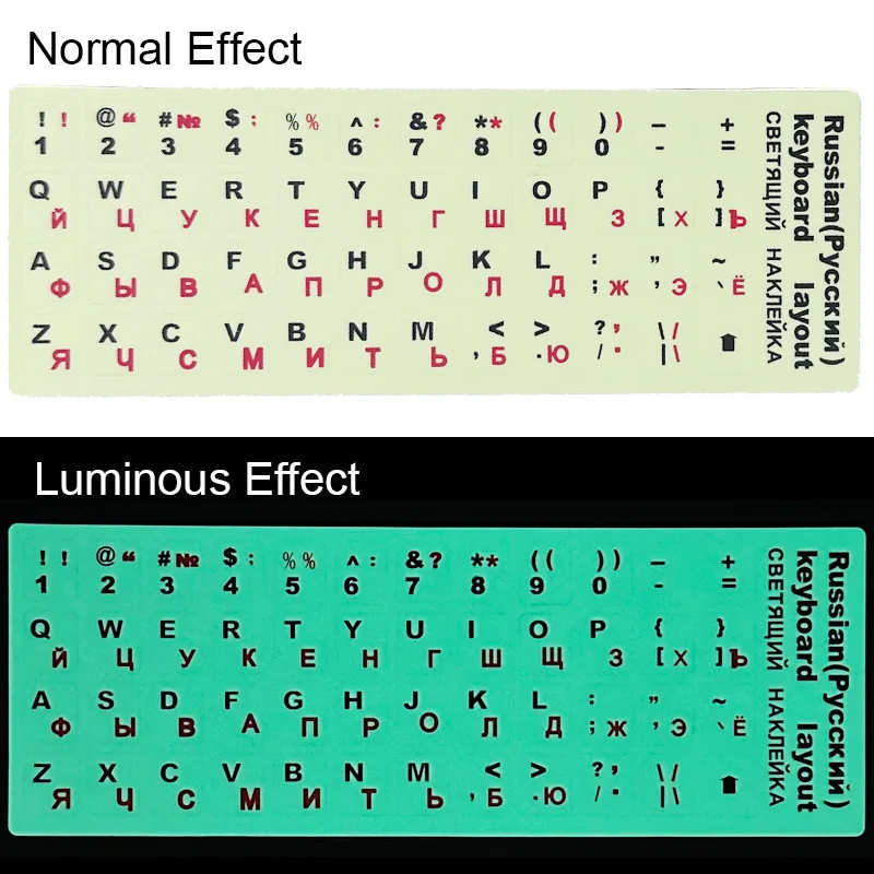SR Luminous Waterproof 2 Colors Russian Keyboard Stickers Protective Film Layout with Button Letters Alphabet for Computer