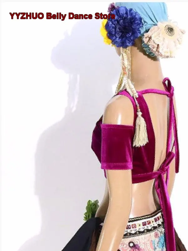 2024 American Tribal Choli Autumn Beauty Taiwan Velvet V-Neck Off Shoulder Top CJJ44