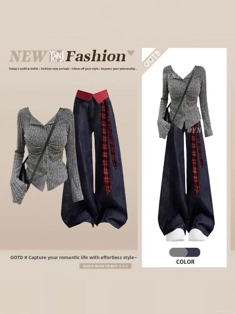 

Sweet Spicy ort ey Waist-Cinching Denim Jeans Slimming Concealing Spring Faion Set Women's Faion Ensemble