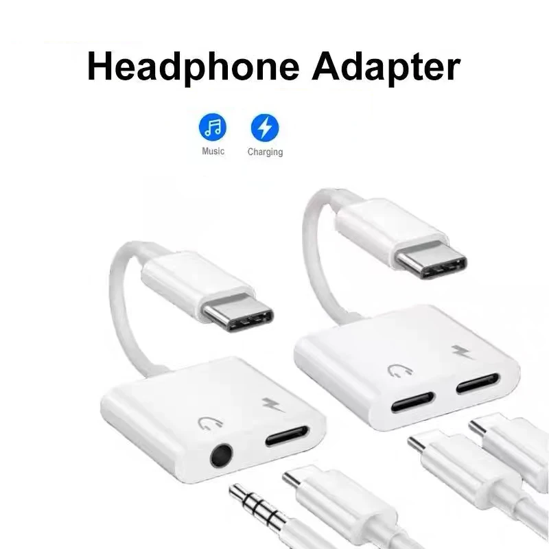 USB C to 3.5 MM Jack and Charging Port 2 In 1 Adapter For Samsung S25 S24 S23 S22 Type C to Dual TypeC Gender Earphone AUX Cable