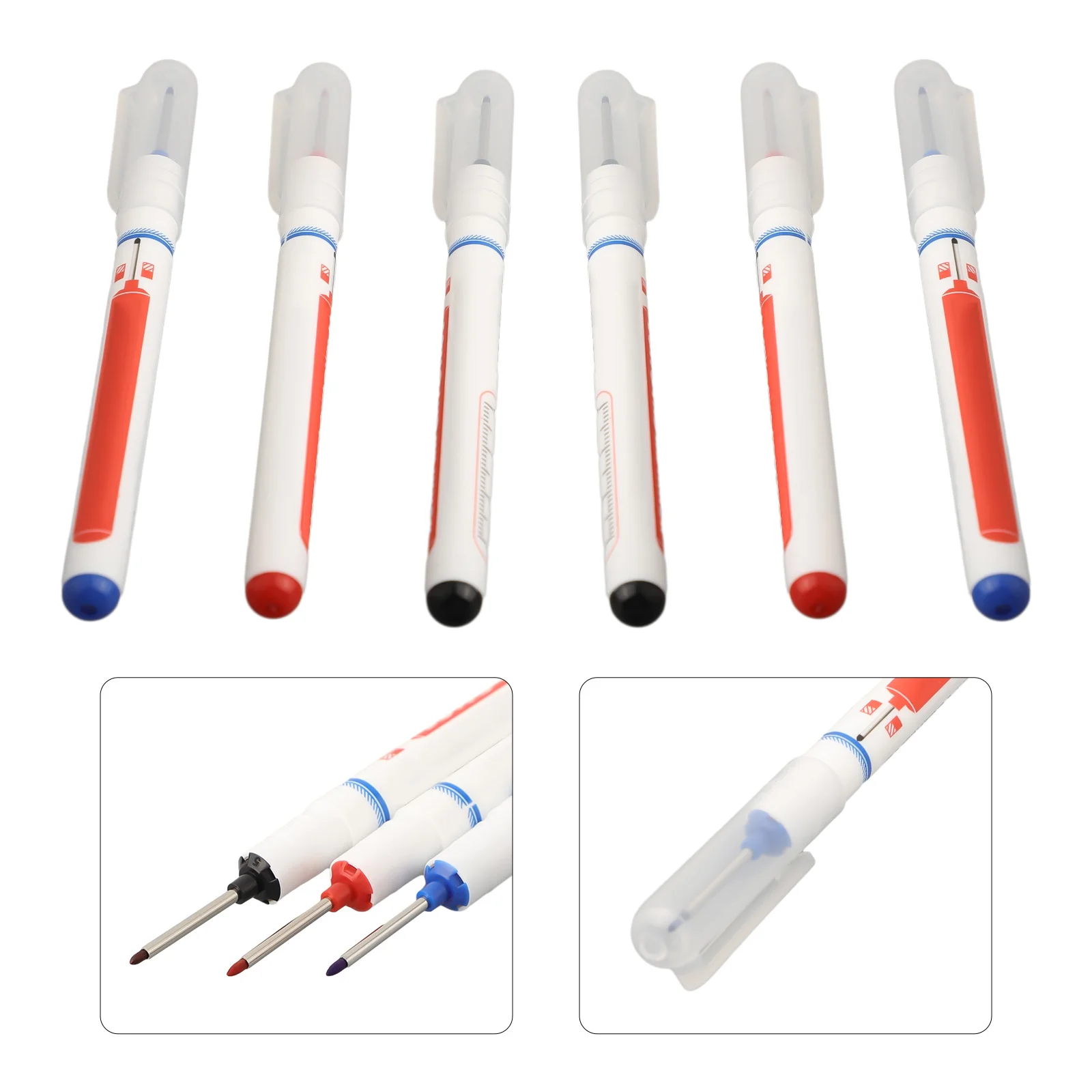 6Pcs Deep Hole Long Head Nib Markers Perforating 20mm  For Metal Pen Waterproof Bathroom Woodworking Decoration Multi-Purpose
