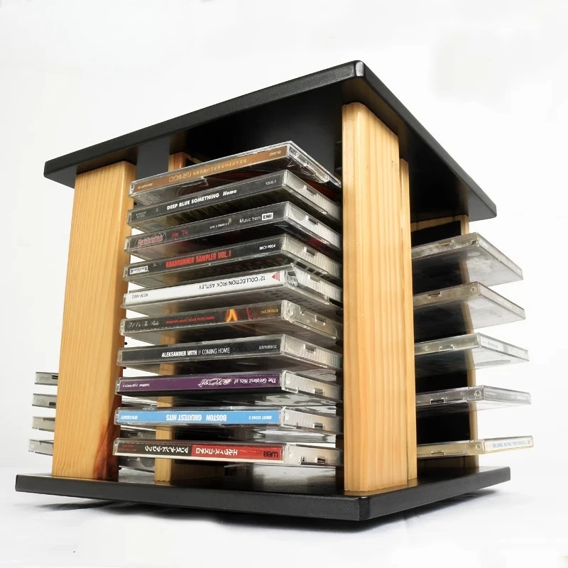 Nordic Modern 360° Rotating CD Rack Space-Saving Solid Wood Disc Stand Storage Organizer for CD Collection