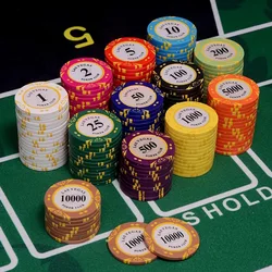 50pcs Texas Hold'em Ceramic Poker Chips, Professional with Face Value, Poker Chip Coins Board Game Table Games