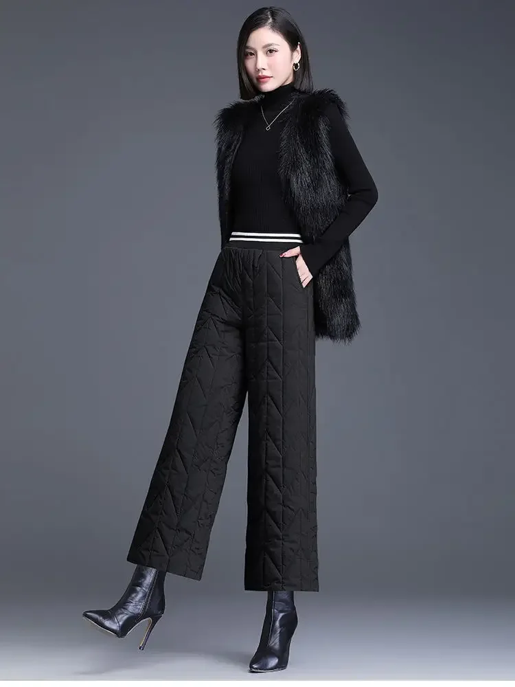 

Baggy Thicken Down Cotton Pants Winter Warm Women's Wide Leg Pantalones Casual High Waist Snow Sweatpants Big Size Pantalon Z31