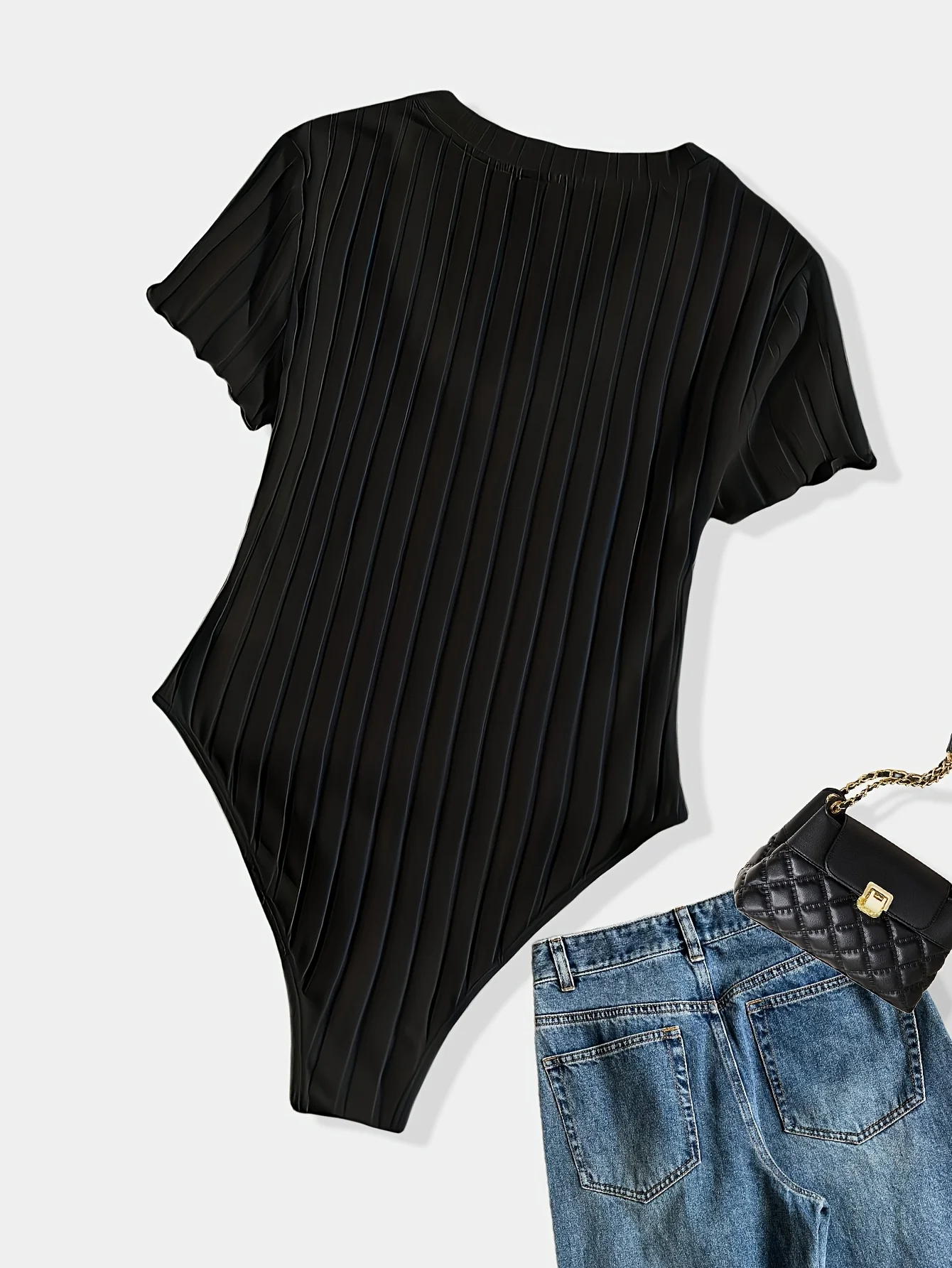 New Short-Sleeved Slim V-Neck T-Shirt Sexy and Versatile Slim Base Tight Jumpsuit