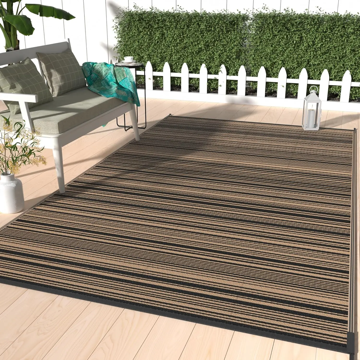 

Reversible Waterproof Outdoor Rug 5x8 ft, Lightweight & Easy Clean, Black/Brown