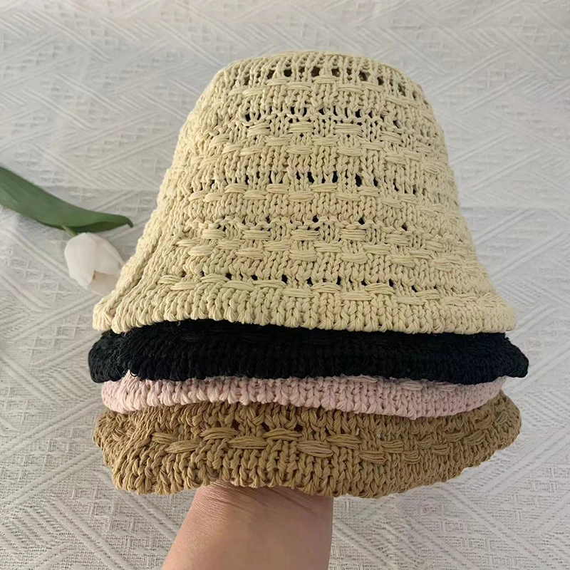 Fashion Weave Bucket Hat for Women Hollow Breathable Outdoor Travel Foldable Soft Sun Hat Beach Fishman Hat Ladies Panama cap