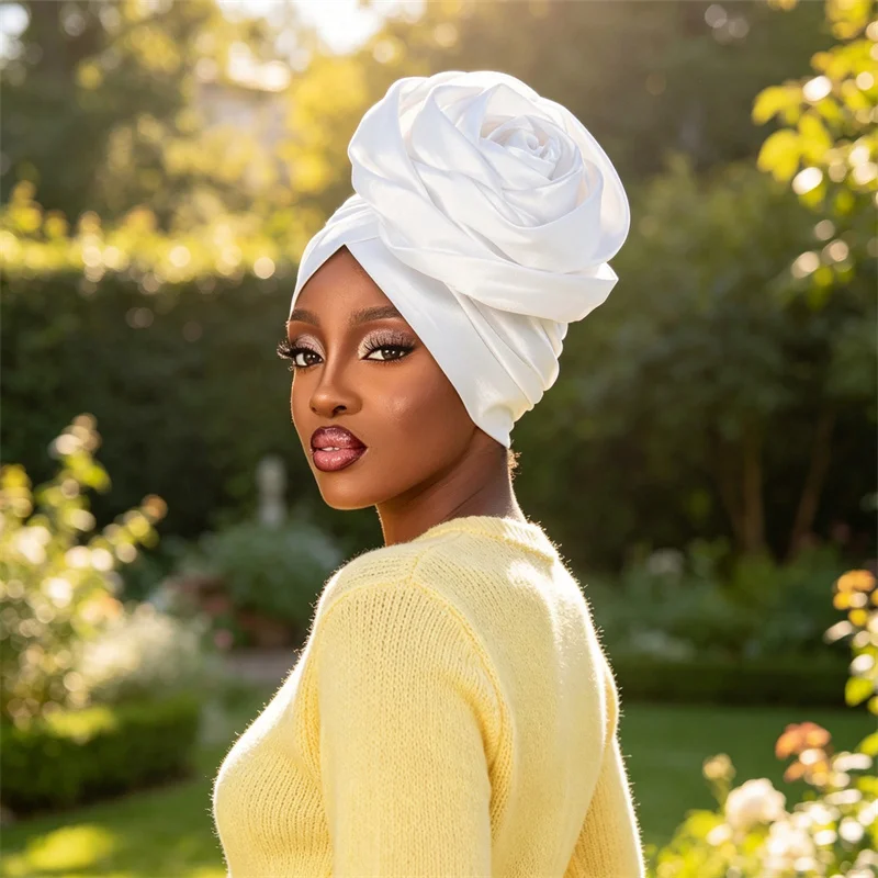 New Women Flower Turban Indian Hat Muslim Hijab Nigeria Wedding Geles African Auot Gele Head Wrap Bonnet Cap Turbante Mujer