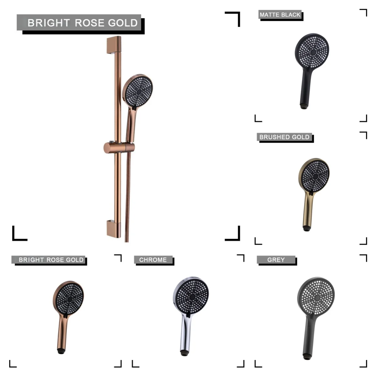 Bright Rose Gold Shower Set Bathroom Accessories Shower Head Wall Mount Slider Adjustable Shower Head Rail Lift Slide Mount