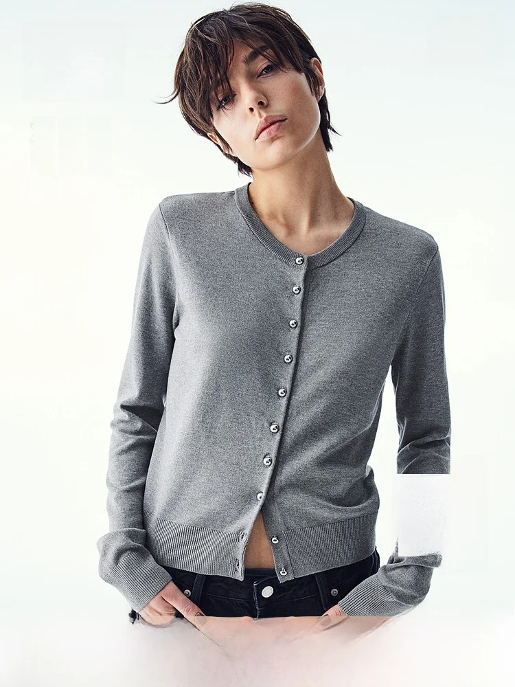 

Warm Wine Red Knitted Cardigan Coat HM Women's Faion Autumn New Sle Casual Soft Long Sve round Ne ort Pure Color