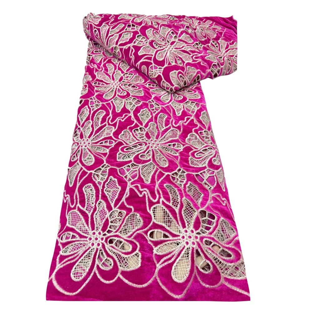 

Fashion African Velvet Lace Fabric 2025 high quality Nigerian lace embroidery stitched for women's wedding party dresses