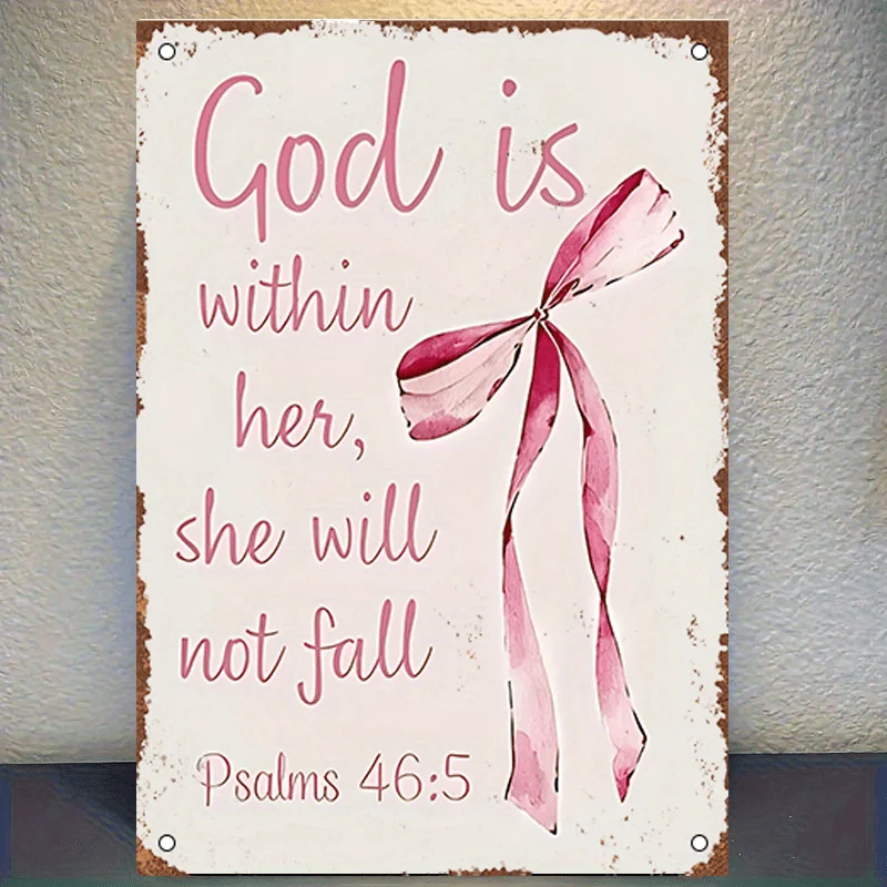 2026 Vintage Metal Sign-Pink Bow with Biblical Quote 