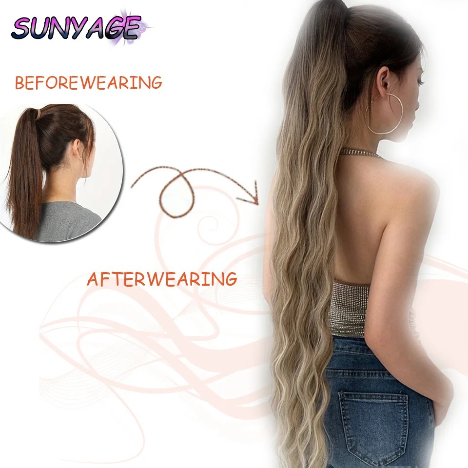 SUNYAGE Garra Shaped Ponytail, Bigodes De Milho, Onda De Água Para Cabelos Macios e Naturais, 32"