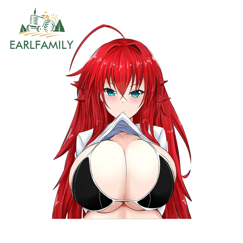 EARLFAMILY 13cm x 9.3cm Rias Gremory Waifu Car Stickers Big Boobs Bra Hentai Anime Decal Ahegao Breasts Auto Car Accessories