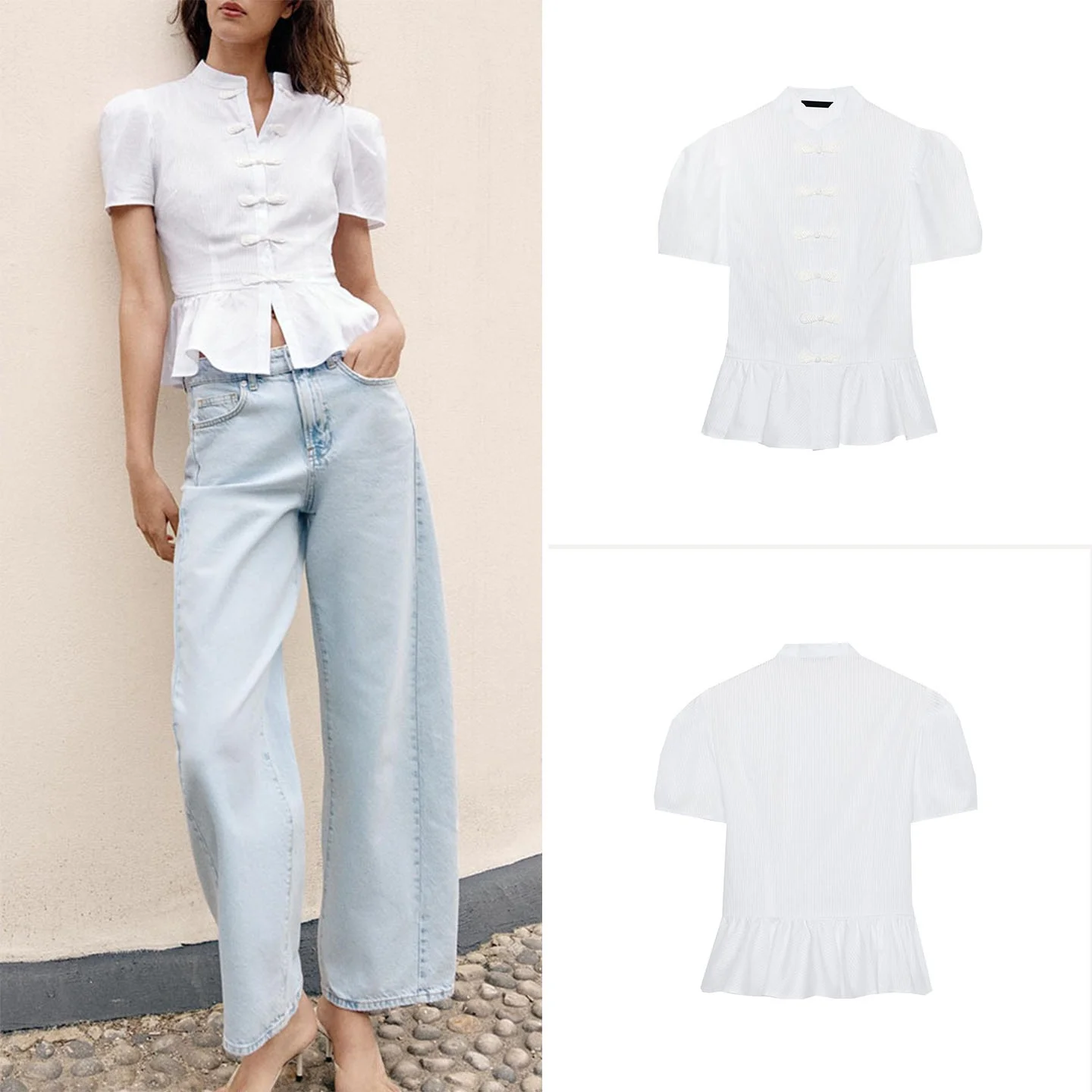 Women's A-Line Shirt Short Sleeve round Neck Rope Buckle Design Commute Style Fashionable Autumn Wear ZADATA Brand