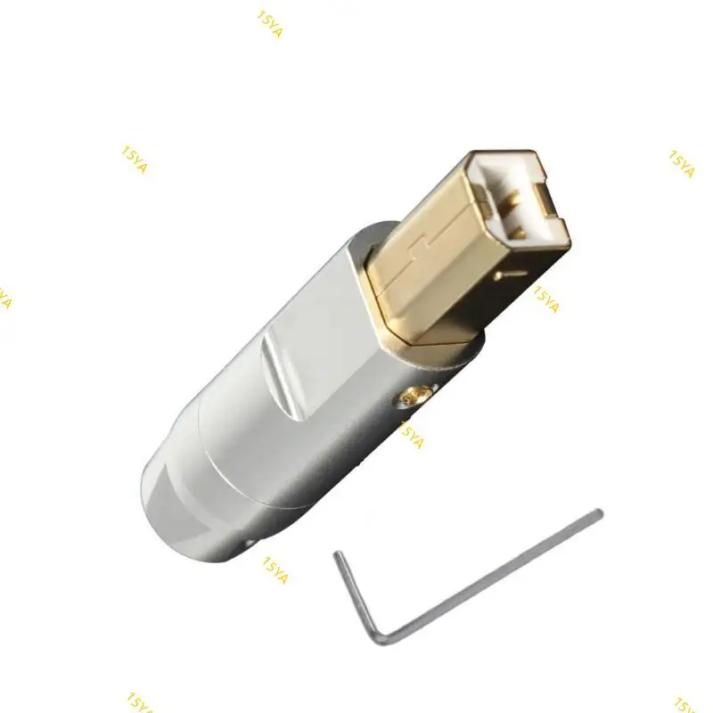 15YA Gold-Plated USB B Connector Shell with 6mm Hole Durability Aluminum Alloy for Reliable Printer Data Cable Repair