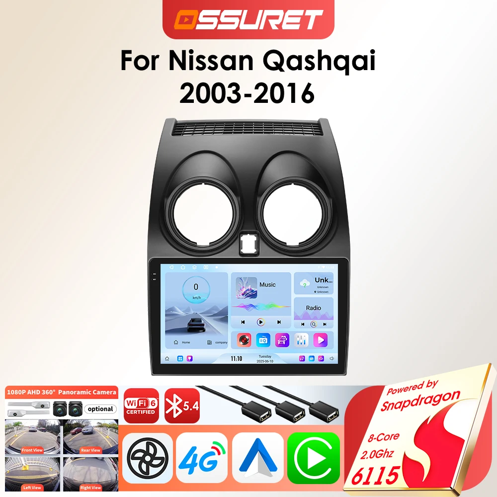 Image of OSSURET 6115 Android Auto Radio für Nissan Qashqai 2006 2007 2008-2013 Auto Stereo Bildschirm Multimedia Video Player GPS AutoRadio