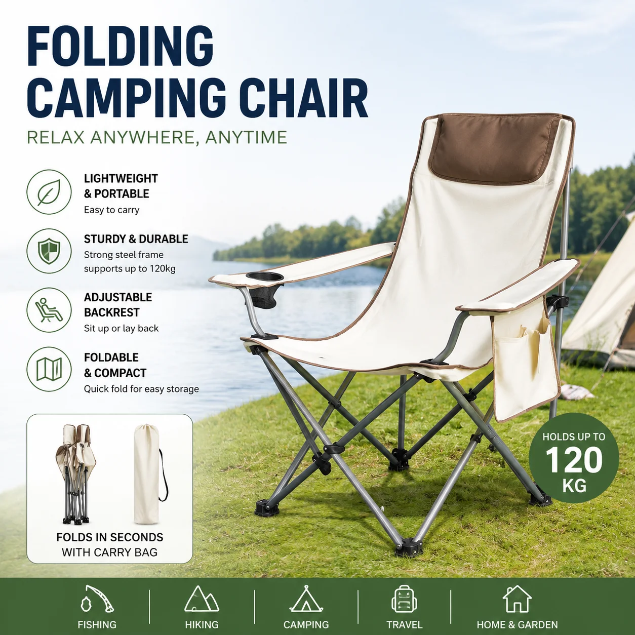 Outdoor Camping Recliner - 2-in-1 Outdoor Klappbarer Liegestuhl, Konvertierbarer Camping-Sitz