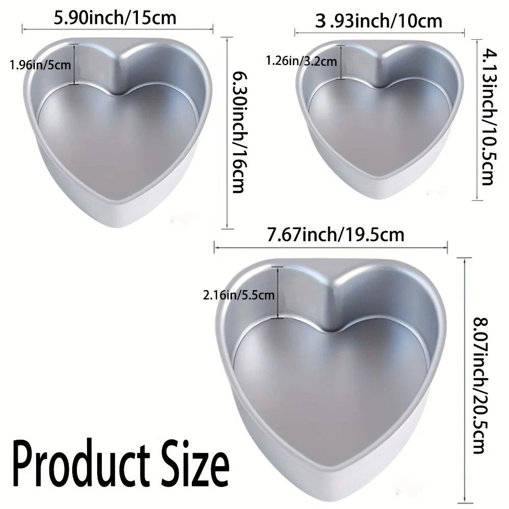 4/6/8Inch Heart Aluminum Cake Mold with Removlable Bottom 1/3pcs Cake Mould Suitable for Birthday Spring Festival Valentime Day