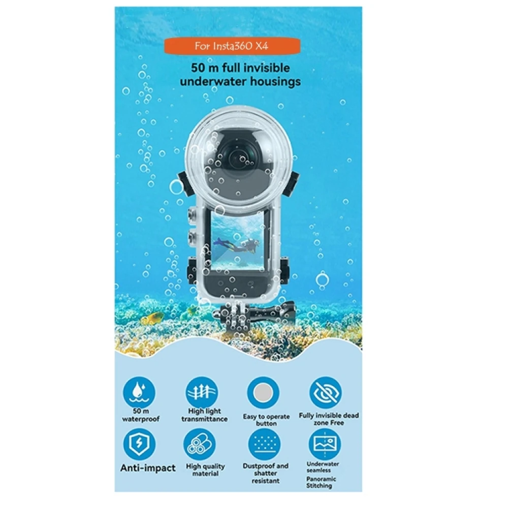 

Чехол для дайвинга под водой, 50 м, адаптер 1/4, водонепроницаемый корпус, чехол 360 ° Полностью невидимые аксессуары для камеры Insta360 X4