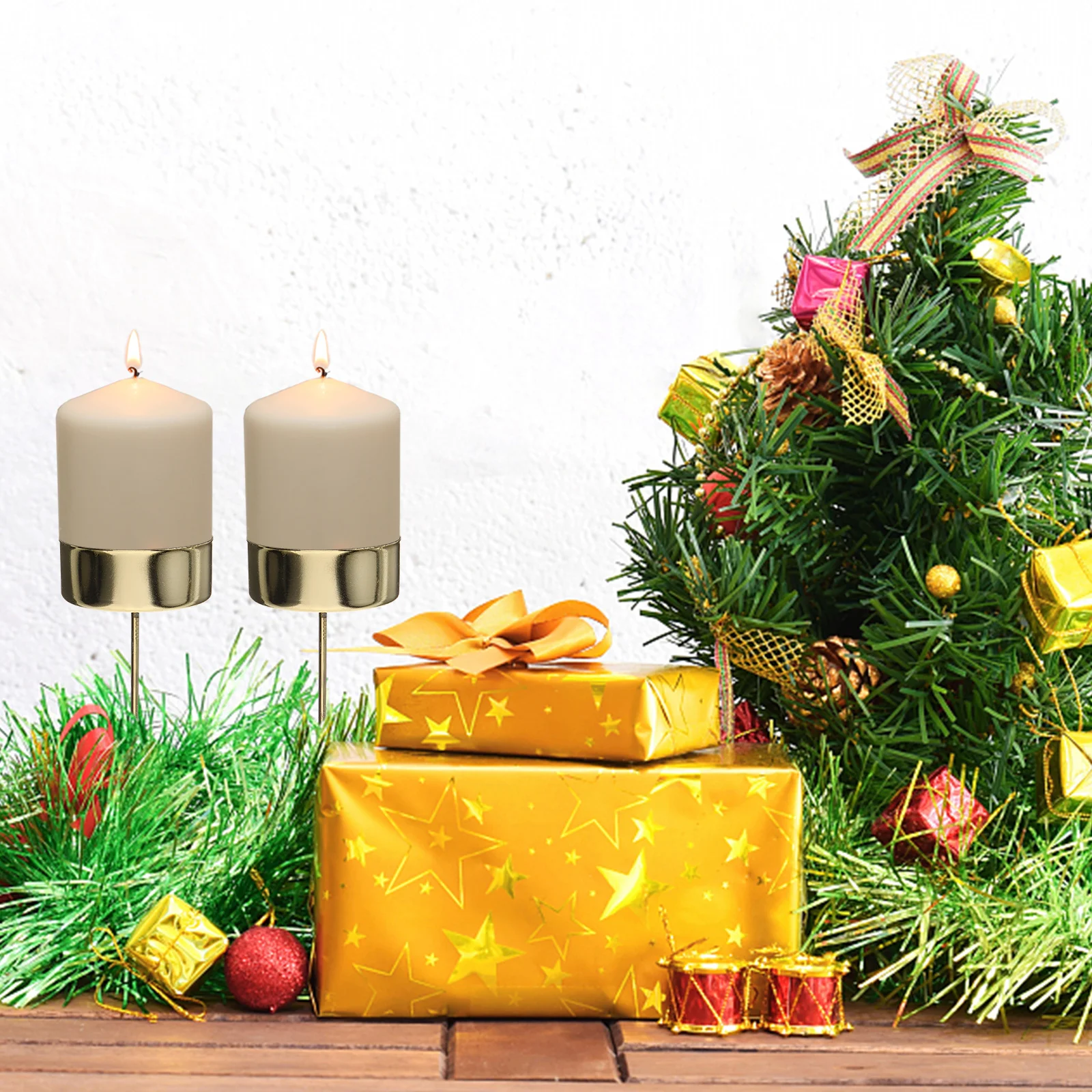 

6pcs Cup With Spike Metal Insert For Christmas Tree Decor Taper Holders Party Festival Decoration Use