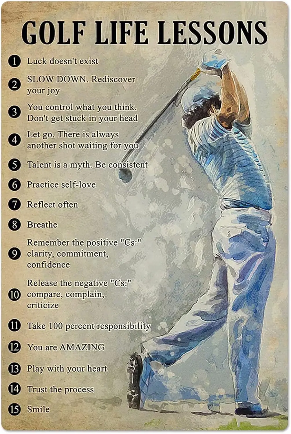 Golf Life Lessons Metal Signs Vintage Printing Plaque Golfer Club Decor Posters Outdoor Home Room Decor 12x16 Inches