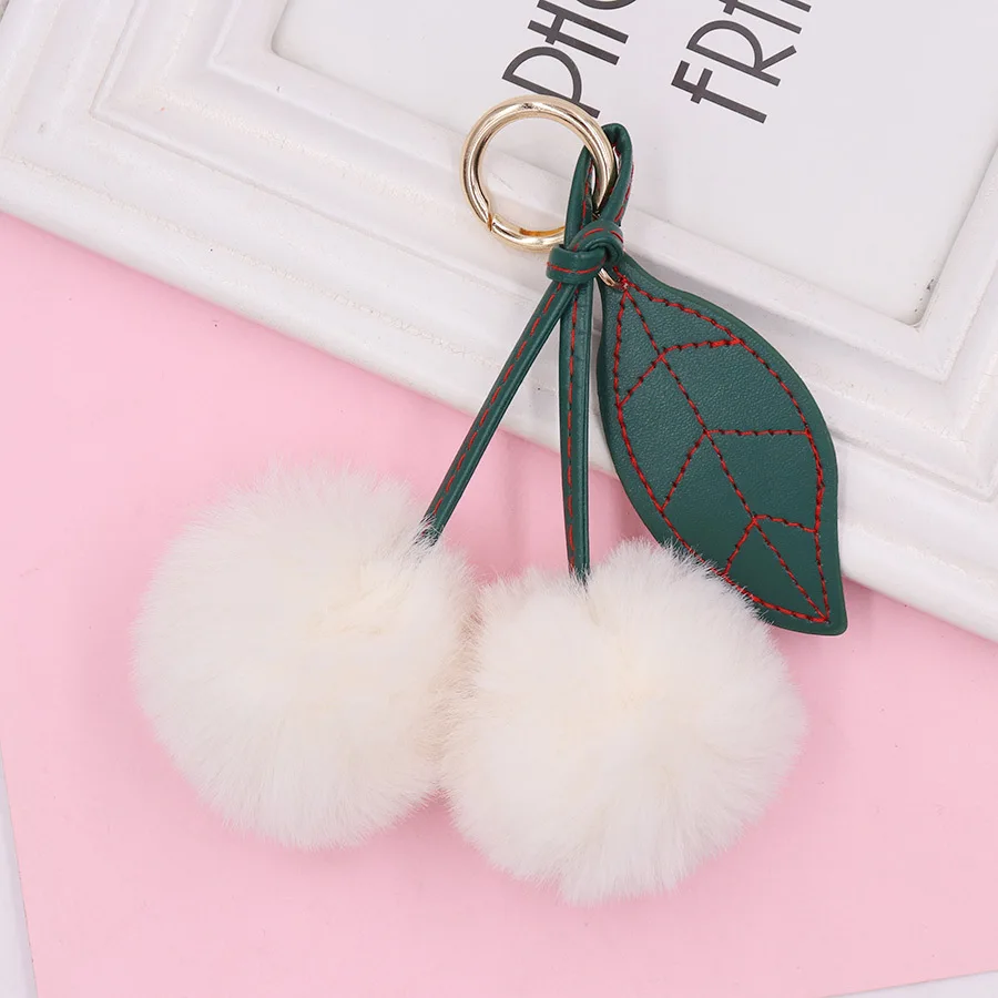 60pcs/lot Wholesale Fruit Cherry Plush Key Chain Women's Fur Ball School Bag Car Ornament Gift,Deposit First to Get Discount