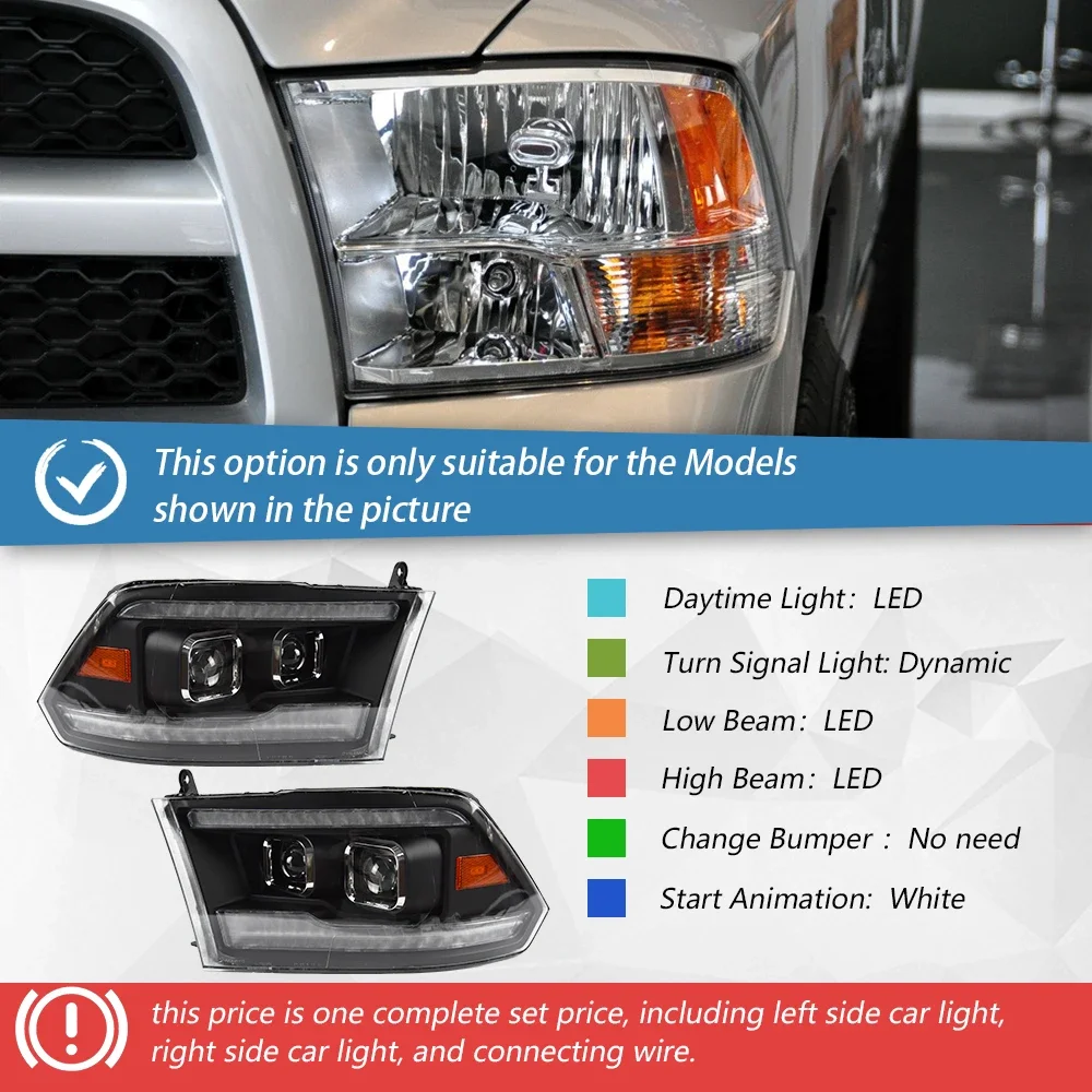 Voor Dodge Ram 1500 2500 2009-2018 Auto Front Light Montage Hoge Configuratie LED Koplamp Lens Accessoires Knipperend signaal - afbeelding 1