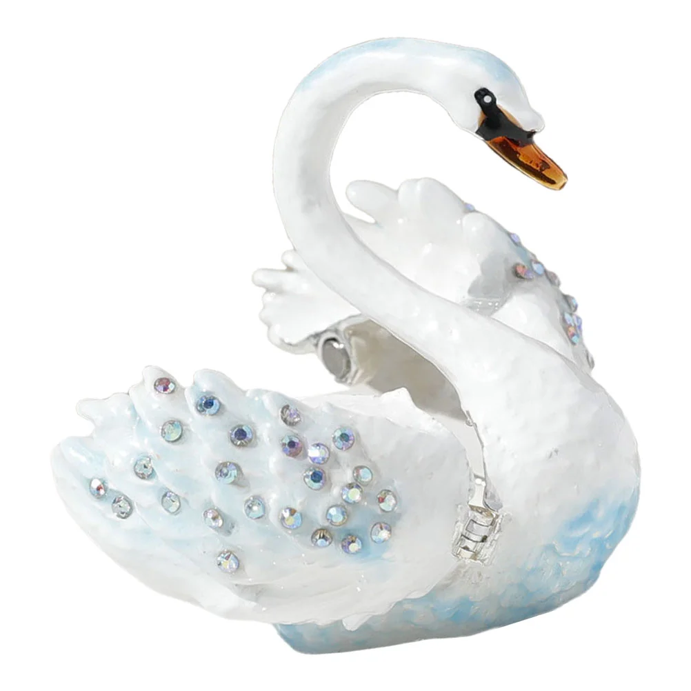 Retro Decor กล่องเครื่องประดับขนาดเล็ก Swan Shaped ผู้ถือคริสตัลเดสก์ท็อปสีชมพู Vintage