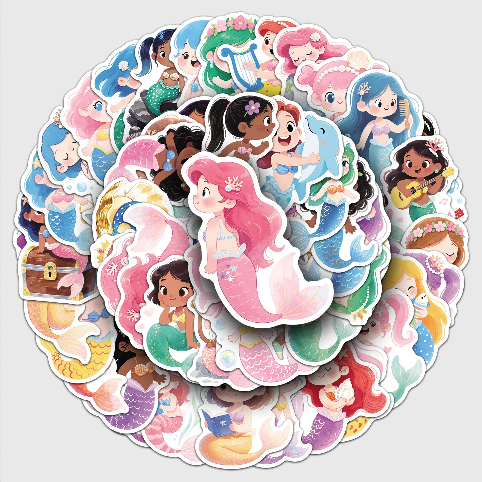 

50 Cute Mermaid Graffiti Stickers Cartoon Creative Fairy Tale Style Decorative Stationery Book Stickers