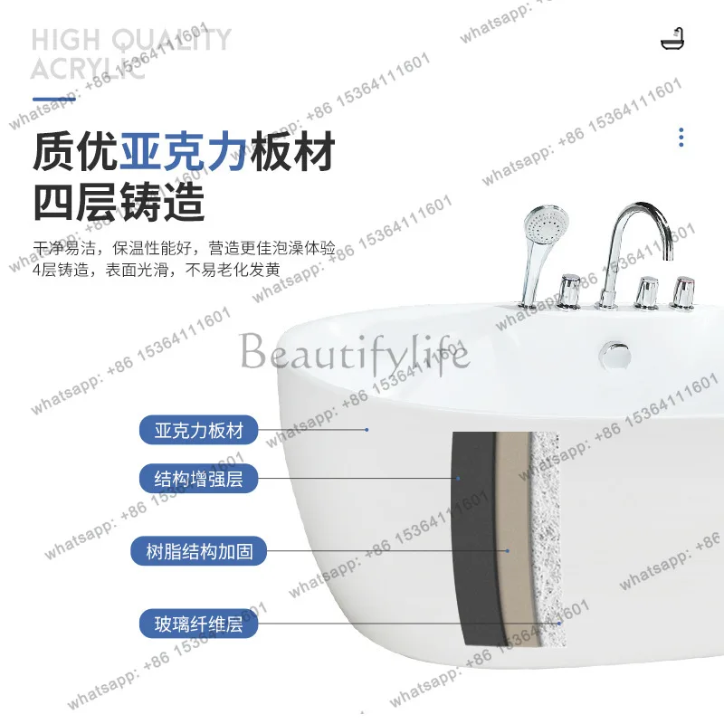 Hotel Clubhouse Surfing Jacuzzi Adult Freestanding Oval Acrylic Bath