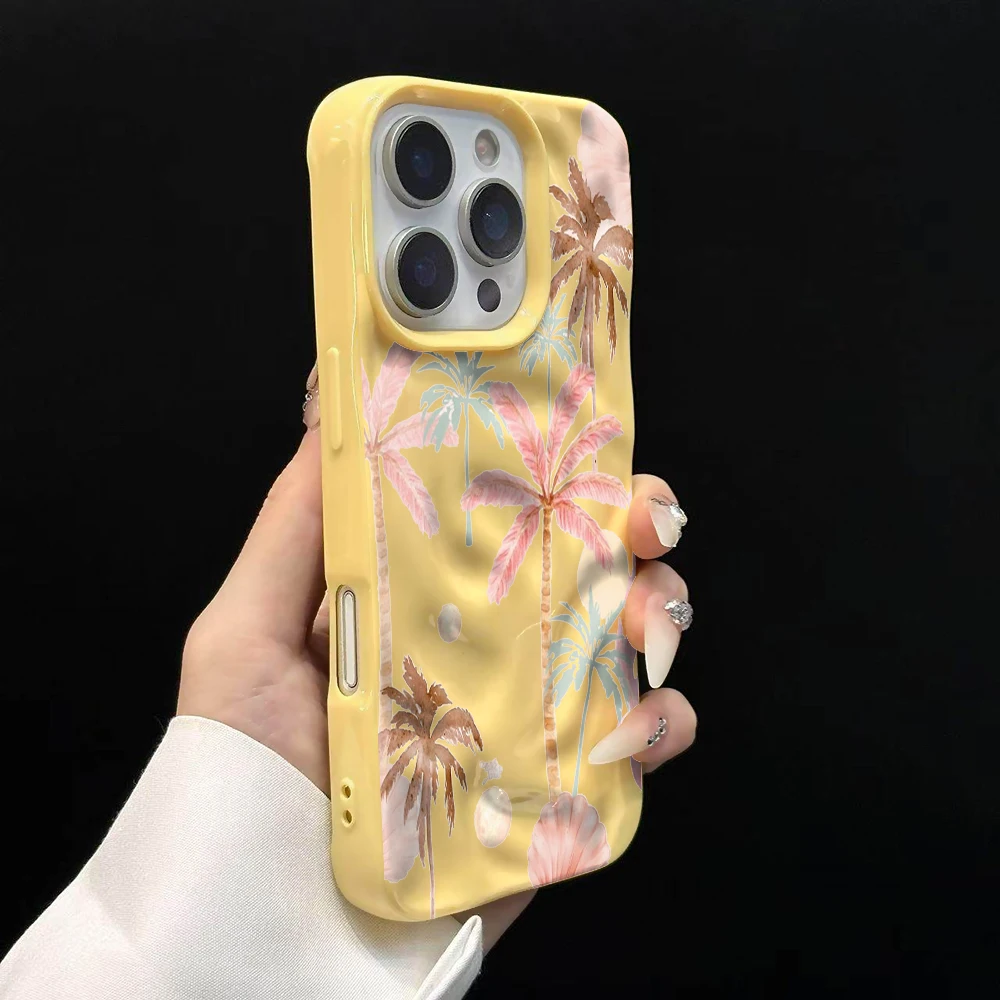 Sommer-Kokosnusswald-Kunst-Handyhülle für iPhone 17 16 15 14 13 12 11 Pro Max 14 Plus 17Air Falten-Wellen-Soft-Silikon-Schutzhülle – Detail 11