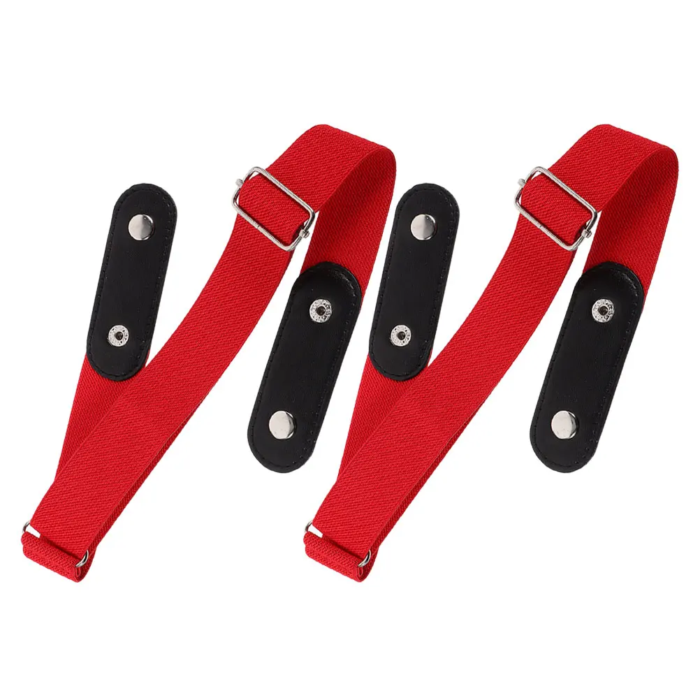 

2 Pcs Red Elastic No Buckle Belt for Shorts Skirts Adjustable Soft Wide Waistband Invisible PU Pants Jean Accessory