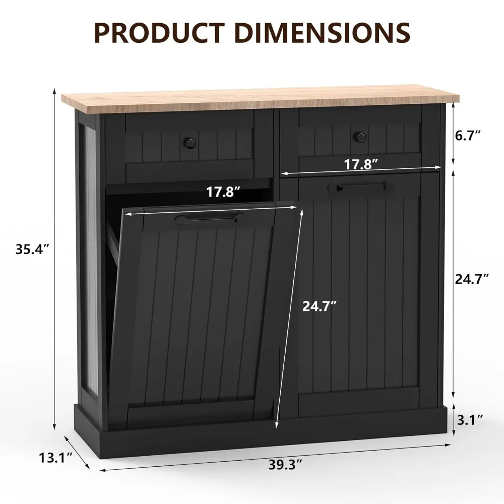 Double Tilt Out Trash Cabinet Waste Bins with Storage Drawers - Durable MDF Wood, Spacious Kitchen Garbage Bin Organizer