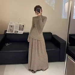 Korean Autumn and Winter New Base Suit, High-Waisted Skirt, Temperament, Simple Knitted Two-Piece Suit