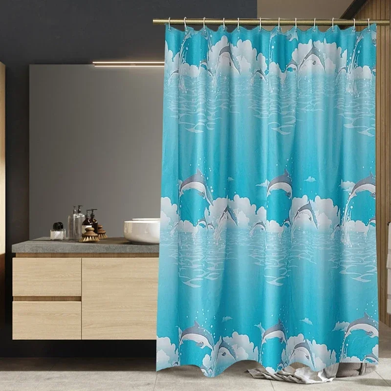 Dolphin PEVA Shower curtain thickened animal  stainless steel buttonhole waterproof mildew proof translucent shower curtain