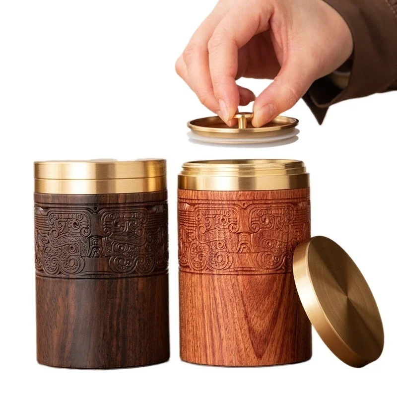 Ebony rosewood pure titanium tea can, small portable sealed jar tea packaging