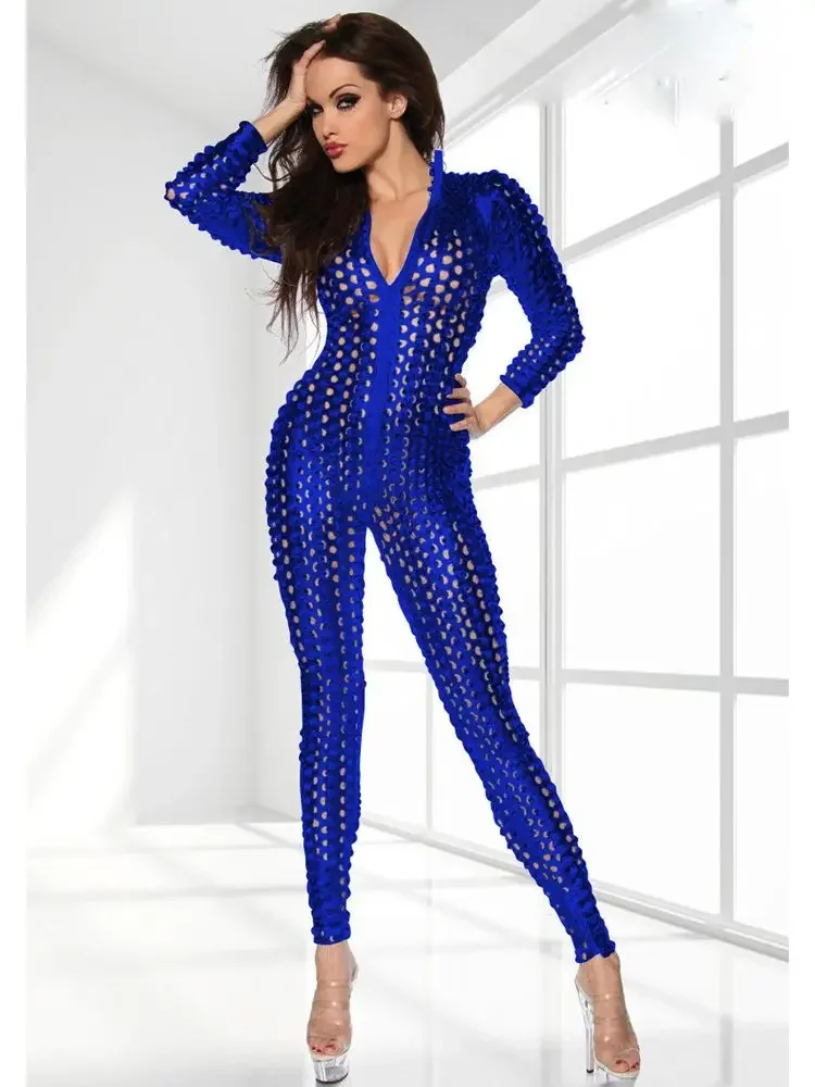 Catsuit de cuero PU brillante con aspecto húmedo, escamas de pescado, mono calado de manga larga con cremallera y entrepierna abierta, mono ajustado Sexy para discoteca