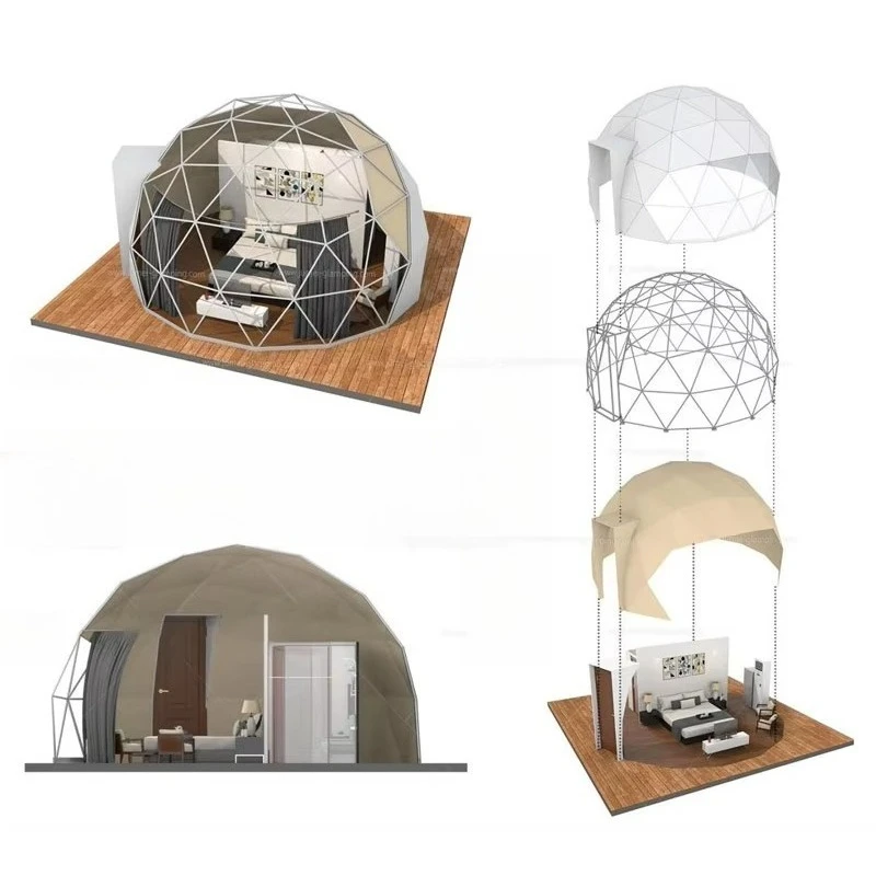 Popular 4m 5m 6m Geodesic Dome Tent Kit, Custom Waterproof Luxury Glamping House for Hotel Resort Camping